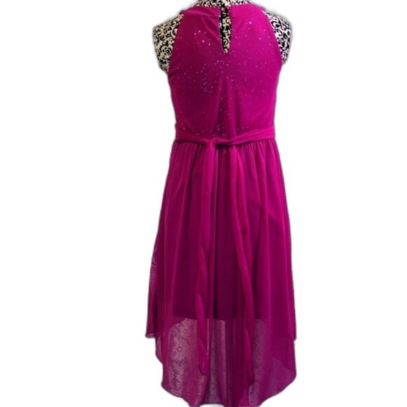 Purple Party sparkly glitter dress rosette Girl's 12 swoop back hemline - Picture 2 of 8